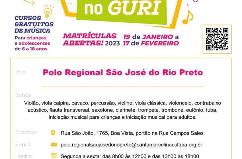  Projeto Guri está com matrículas abertas em Rio Preto